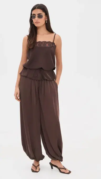 BARDOT Bonita Satin Lace Trim Top Dark Choco | Thumbnail 5