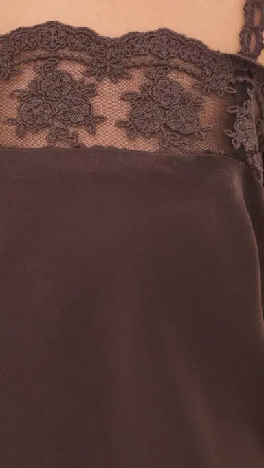 BARDOT Bonita Satin Lace Trim Top Dark Choco | Thumbnail 6