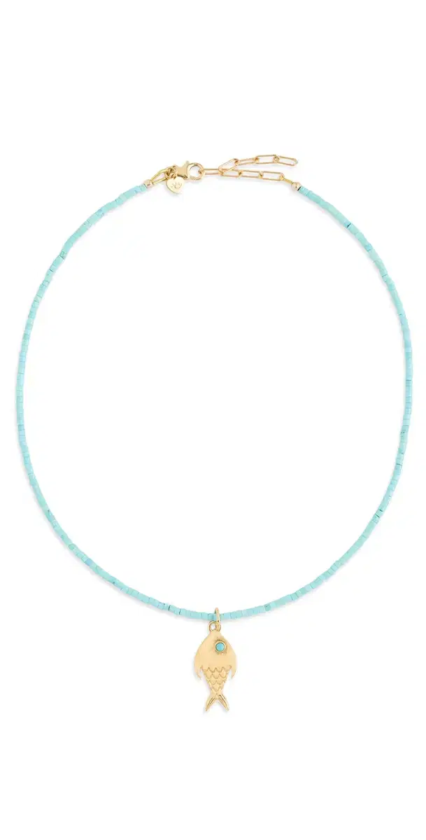 HART Teeny Gemstone Fish Charm Necklace Turquoise One Size