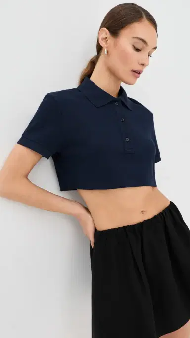 Wardrobe.NYC WARDROBE. NYC Crop Polo Top Navy L | Thumbnail 2
