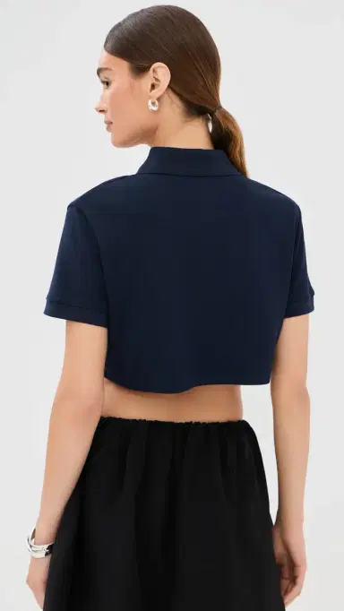 Wardrobe.NYC WARDROBE. NYC Crop Polo Top Navy L | Thumbnail 3