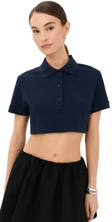 Wardrobe.NYC WARDROBE. NYC Crop Polo Top Navy L | Thumbnail 1