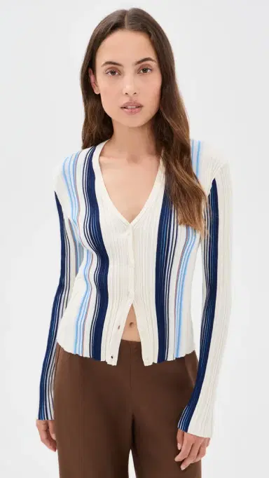 Theory Ribbed Cardigan Ivory Multi/Chk L | Thumbnail 2