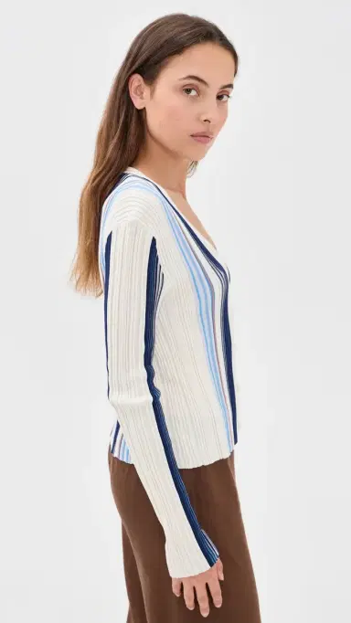 Theory Ribbed Cardigan Ivory Multi/Chk L | Thumbnail 4