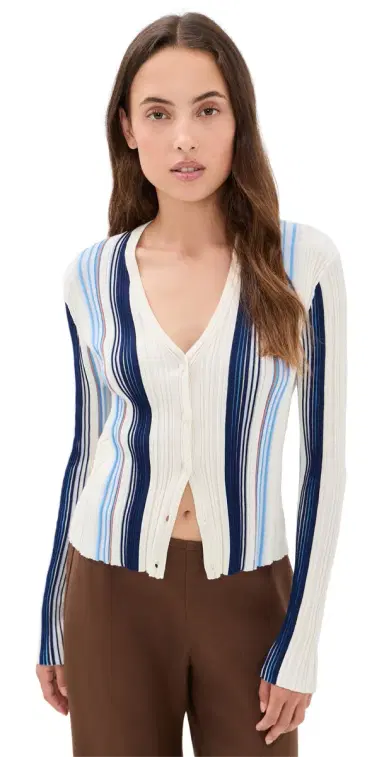 Theory Ribbed Cardigan Ivory Multi/Chk | Thumbnail 1