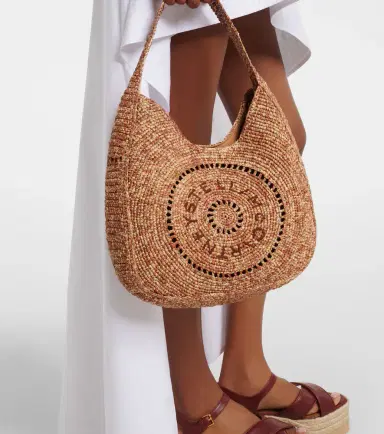 Stella McCartney Logo Small raffia shoulder bag | Thumbnail 5