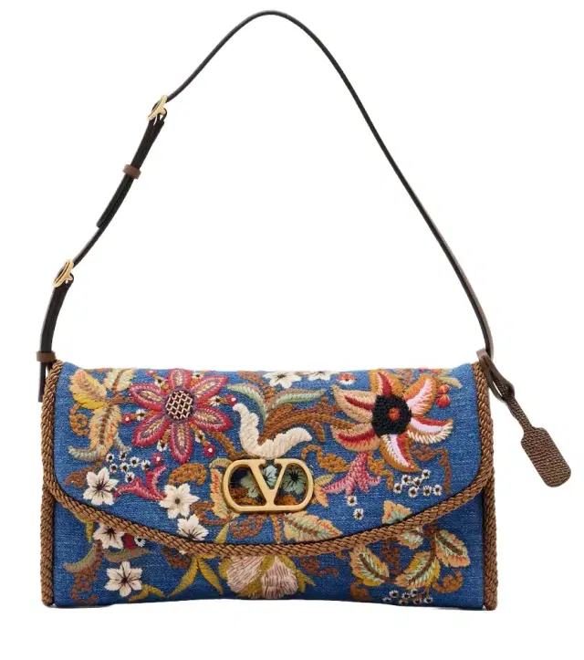 DeVain Small embroidered denim shoulder bag