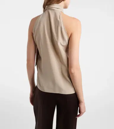 Max Mara Pleated tie-neck silk crêpe de chine top | Thumbnail 3