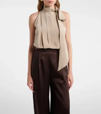 Max Mara Pleated tie-neck silk crêpe de chine top | Thumbnail 5