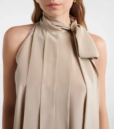 Max Mara Pleated tie-neck silk crêpe de chine top | Thumbnail 6