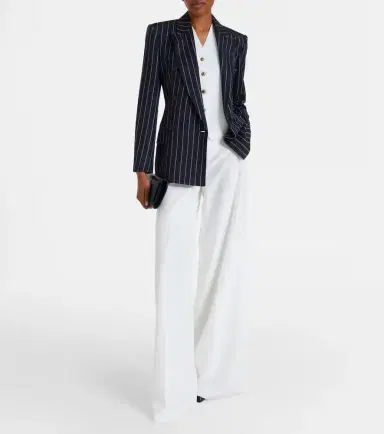 Max Mara Pinstripe double-breasted jersey blazer | Thumbnail 4 Max Mara Pinstripe double-breasted jersey blazer | Thumbnail 4