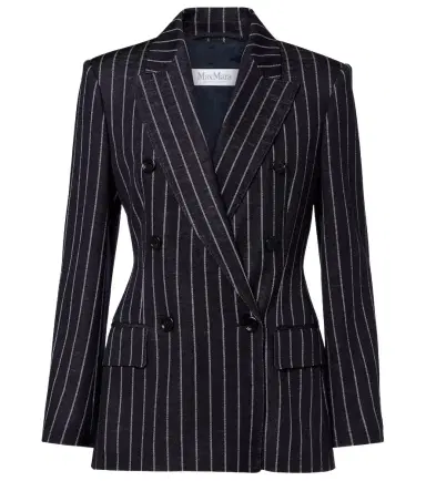Max Mara Pinstripe double-breasted jersey blazer | Thumbnail 1 Max Mara Pinstripe double-breasted jersey blazer | Thumbnail 1