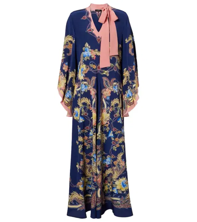 Paisley tie-neck silk maxi dress