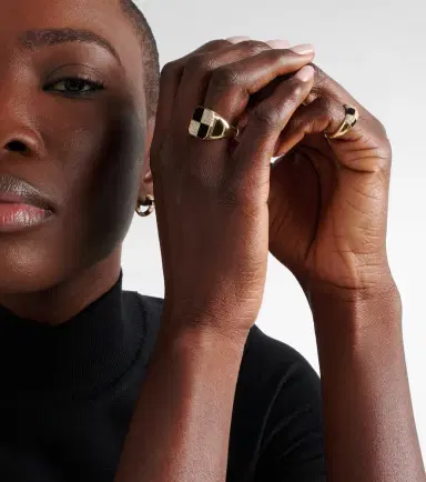 Yvonne Leon Yvonne Léon Damier 9kt gold ring with diamonds and onyx | Thumbnail 2
