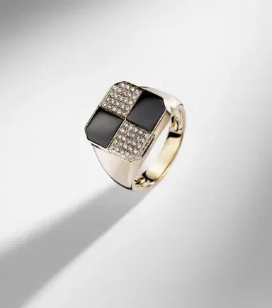 Yvonne Leon Yvonne Léon Damier 9kt gold ring with diamonds and onyx | Thumbnail 5