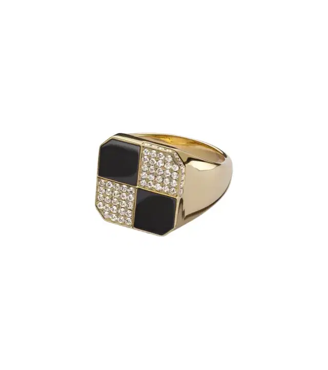 Yvonne Leon Yvonne Léon Damier 9kt gold ring with diamonds and onyx