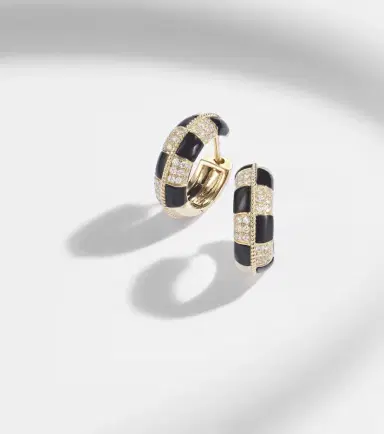 Yvonne Léon Yvonne Léon Mini 9kt gold earrings with diamonds and onyx | Thumbnail 5
