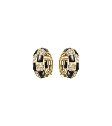 Yvonne Léon Yvonne Léon Mini 9kt gold earrings with diamonds and onyx | Thumbnail 1