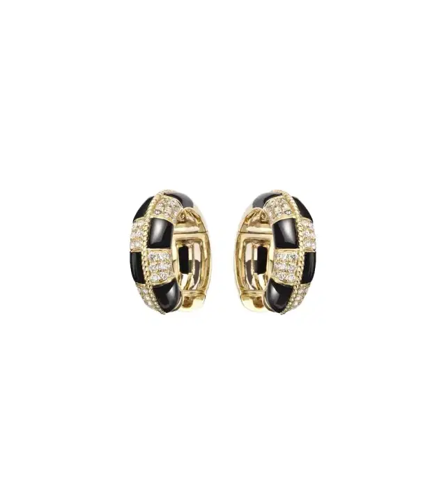 Yvonne Leon Yvonne Léon Mini 9kt gold earrings with diamonds and onyx