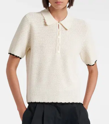 Frame Daybreak crochet scalloped polo shirt | Thumbnail 2 Frame Daybreak crochet scalloped polo shirt | Thumbnail 2