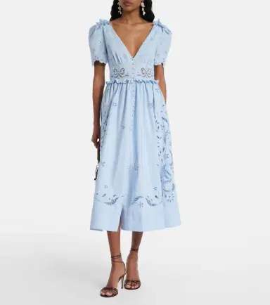 Self-Portrait Broderie anglaise cotton-blend midi dress | Thumbnail 3