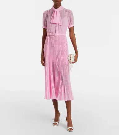 Self-Portrait Belted tie-neck georgette midi dress | Thumbnail 2