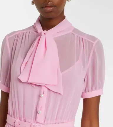 Self-Portrait Belted tie-neck georgette midi dress | Thumbnail 4