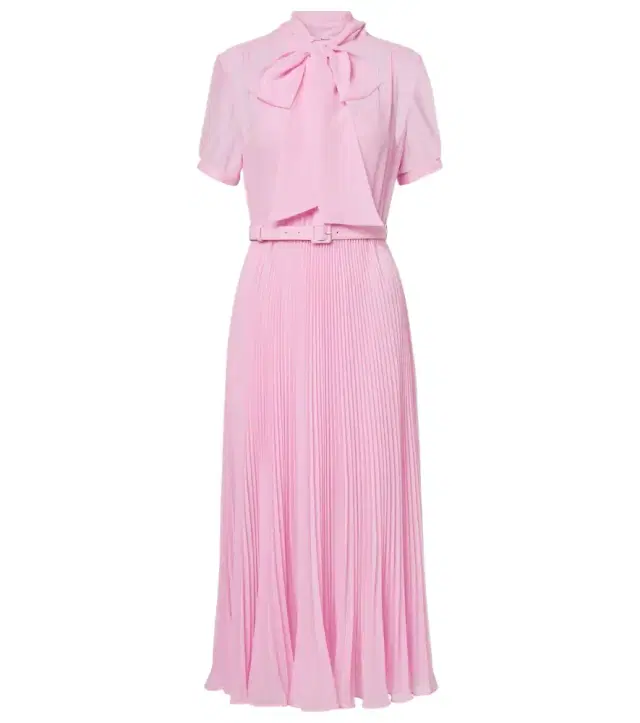 Belted tie-neck georgette midi dress