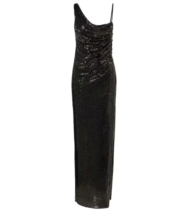 Draped rhinestone-embellished maxi dress