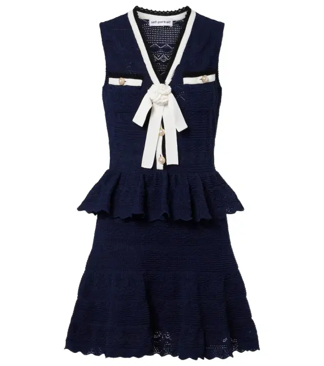 Peplum pointelle cotton-blend minidress