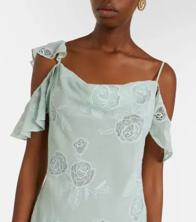 Self-Portrait Embroidered ruffled georgette maxi dress | Thumbnail 3