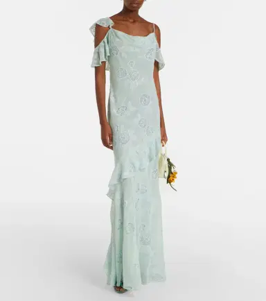 Self-Portrait Embroidered ruffled georgette maxi dress | Thumbnail 4