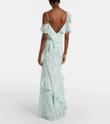 Self-Portrait Embroidered ruffled georgette maxi dress | Thumbnail 6