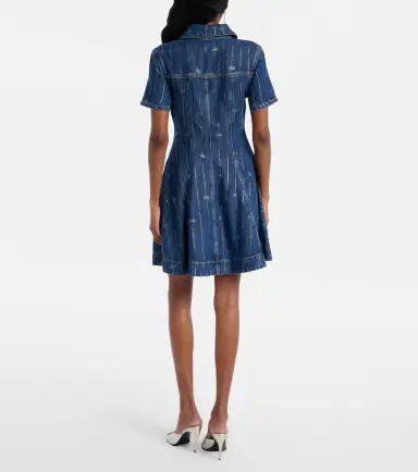 Self-Portrait Embellished pleated denim minidress | Thumbnail 3 Self-Portrait Embellished pleated denim minidress | Thumbnail 3