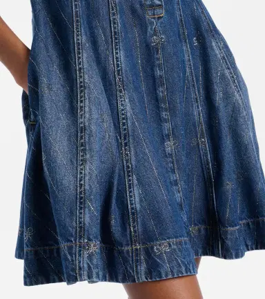 Self-Portrait Embellished pleated denim minidress | Thumbnail 4 Self-Portrait Embellished pleated denim minidress | Thumbnail 4