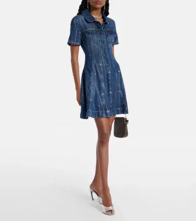 Self-Portrait Embellished pleated denim minidress | Thumbnail 5 Self-Portrait Embellished pleated denim minidress | Thumbnail 5