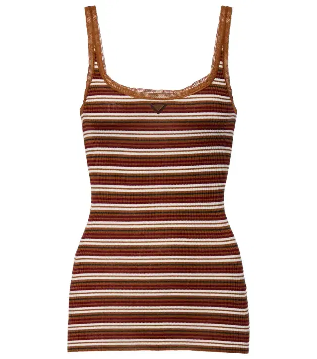 Lace-trimmed striped cotton tank top