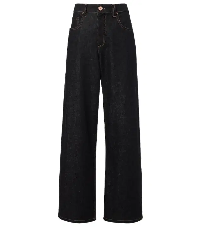 Brunello Cucinelli Leather-trimmed wide-leg jeans