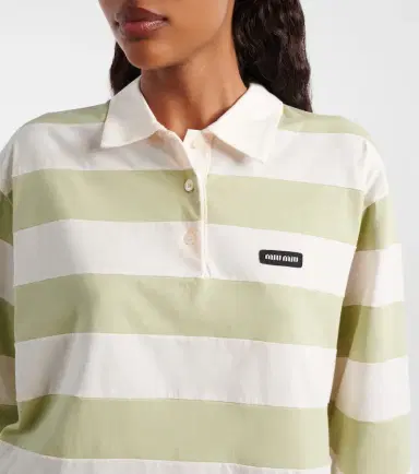 Miu Miu Striped cotton jersey polo shirt | Thumbnail 2