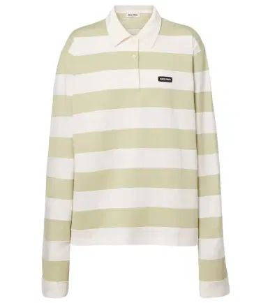 Miu Miu Striped cotton jersey polo shirt | Thumbnail 1