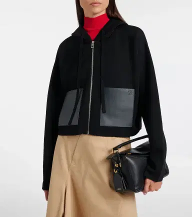 Loewe Leather-trimmed wool hoodie | Thumbnail 2 Loewe Leather-trimmed wool hoodie | Thumbnail 2