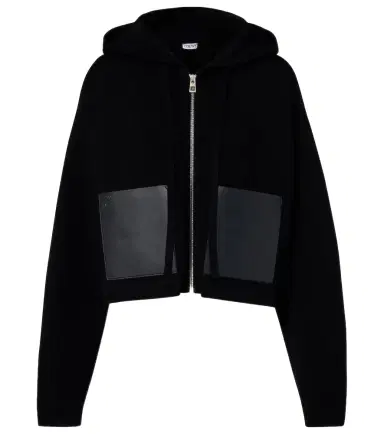 Loewe Leather-trimmed wool hoodie | Thumbnail 1 Loewe Leather-trimmed wool hoodie | Thumbnail 1