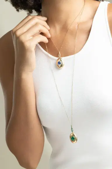 MONICA RICH KOSANN Blue Sapphire Diamond Oval Locket Necklace | Thumbnail 2 MONICA RICH KOSANN Blue Sapphire Diamond Oval Locket Necklace | Thumbnail 2