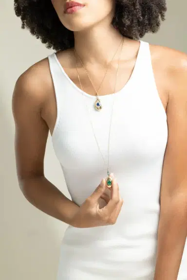 MONICA RICH KOSANN Blue Sapphire Diamond Oval Locket Necklace | Thumbnail 3 MONICA RICH KOSANN Blue Sapphire Diamond Oval Locket Necklace | Thumbnail 3