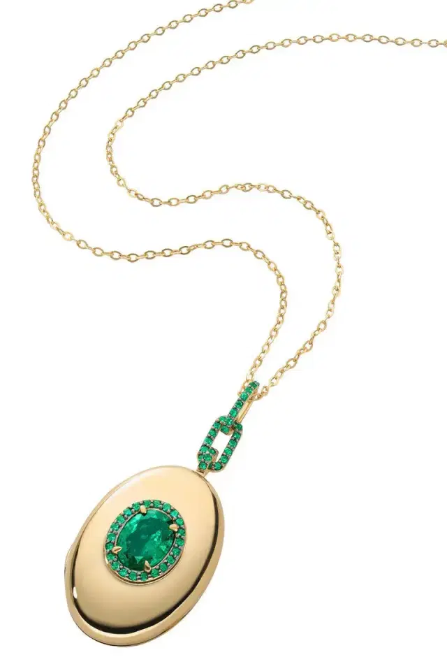 MONICA RICH KOSANN Emerald Halo Locket Necklace