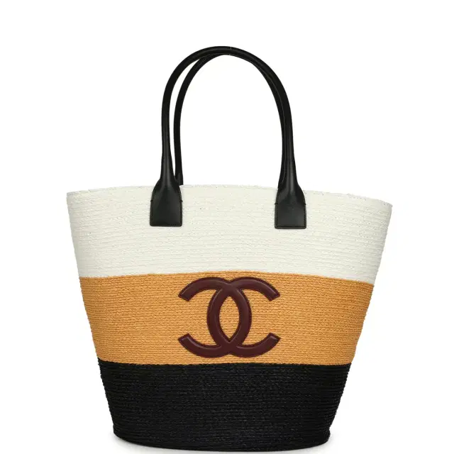 Chanel Maxi Coco Beach Small Shopping Bag White, Dark Beige, Black Raffia and Calfskin