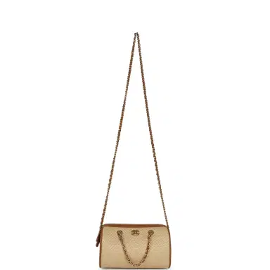 Chanel Chanel Mini Timeless Classic Barrel Bag with Chain Beige Braided Raffia and Brown Calfskin Light Gold Hardware | Thumbnail 7 Chanel Chanel Mini Timeless Classic Barrel Bag with Chain Beige Braided Raffia and Brown Calfskin Light Gold Hardware | Thumbnail 7