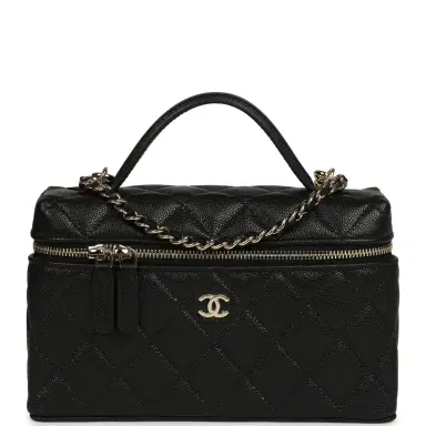 Chanel Chanel Top Handle Long Vanity Case with Chain Black Shiny Caviar Light Gold Hardware | Thumbnail 1 Chanel Chanel Top Handle Long Vanity Case with Chain Black Shiny Caviar Light Gold Hardware | Thumbnail 1