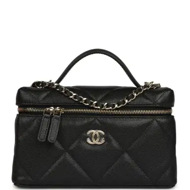 Chanel Chanel Top Handle Long Vanity Case with Chain Black Shiny Caviar Light Gold Hardware | Thumbnail 1 Chanel Chanel Top Handle Long Vanity Case with Chain Black Shiny Caviar Light Gold Hardware | Thumbnail 1