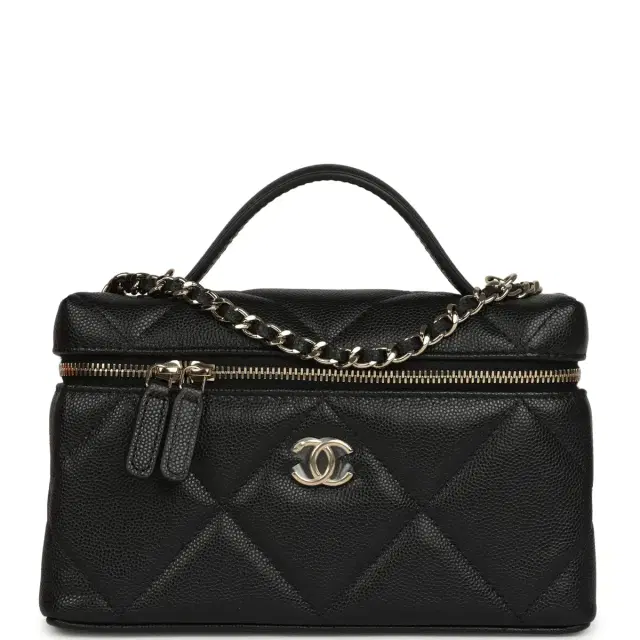 Chanel Chanel Top Handle Long Vanity Case with Chain Black Shiny Caviar Light Gold Hardware